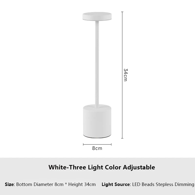 Candeeiro de Mesa LED com Sensor de Toque, Luminária de Mesa Recarregável, Cabeceira Ajustável, Luz Ambiente Criativa, Decoração do Quarto Bar, Simples, 3 Cores