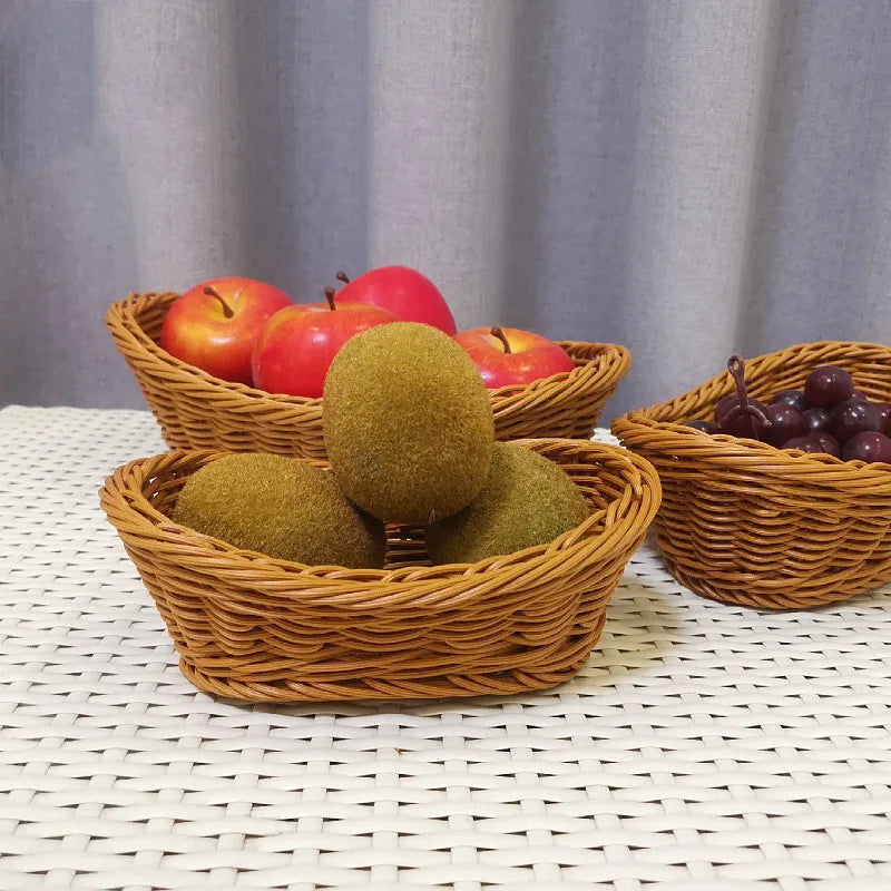 Oval curvado rattan vime tecido servindo cestas para pão frutas legumes restaurante servindo mesa exibição cesta de rattan