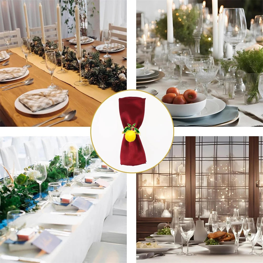 6 pçs limão festa decoração de mesa metal amarelo limão guardanapo anéis suporte de guardanapo de frutas para o verão ação de graças natal páscoa