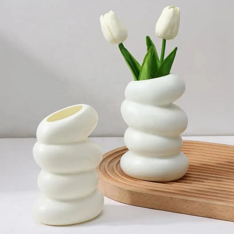 Vaso branco espiral de plástico, recipiente nórdico criativo para arranjo de flores, para cozinha, sala de estar, quarto, decoração de casa, 1 peça