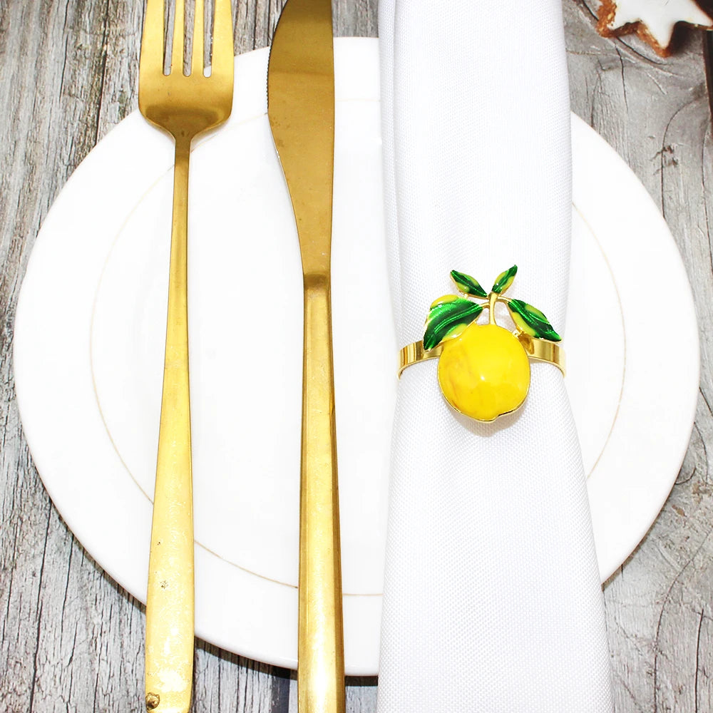 6 pçs limão festa decoração de mesa metal amarelo limão guardanapo anéis suporte de guardanapo de frutas para o verão ação de graças natal páscoa