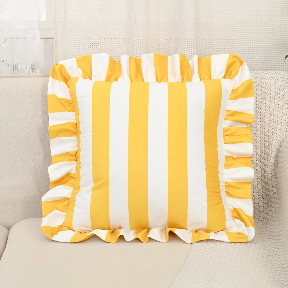 Nordic listrado impresso capa de almofada macio holandês veludo plissado borda fronhas decorativas 45*45cm almofadas decorativas para sofá