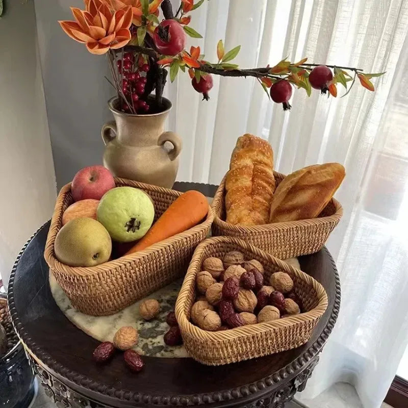 Nova cesta de armazenamento tecida à mão bandeja de armazenamento de vime cesta de vime pão frutas café da manhã chá cesta de piquenique cesta de armazenamento de cozinha