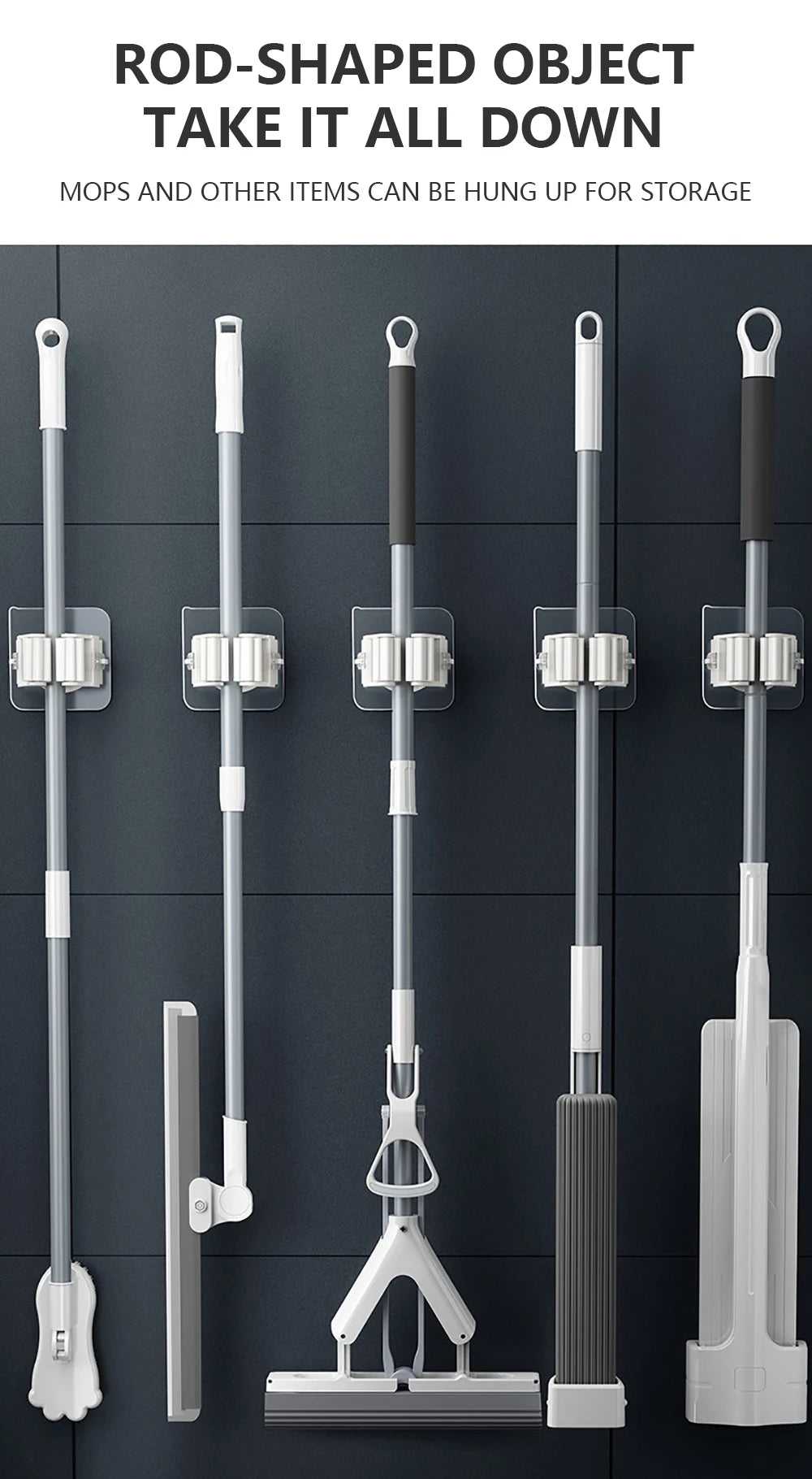 Ganchos de parede adesivos multiúso, Suspensão Mop Rack, Cabide de vassoura, Cozinha, Organização do banheiro, Home Organizer Acessórios