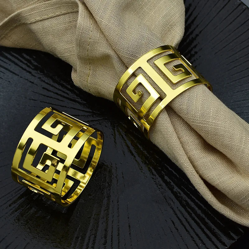 3/6/12 pçs estilo europeu guardanapo anel pano guardanapo fivela padrão oco servindo guardanapos ouro e prata decoração de mesa de casamento