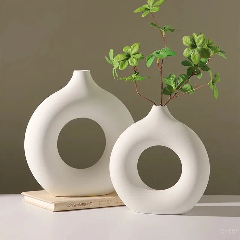 Vaso criativo em forma de donut, vaso de plástico estilo nórdico, arranjo floral minimalista, configuração de mesa, decoração de casa e sala de estar