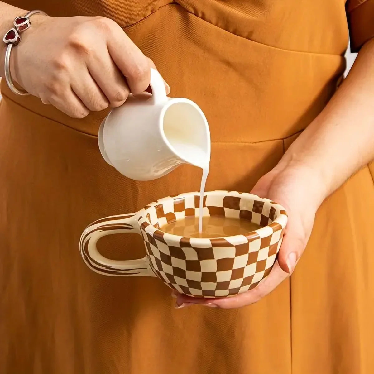 1pc criativo cerâmica xadrez padrão xícara de chá, xícara de café xadrez irregular