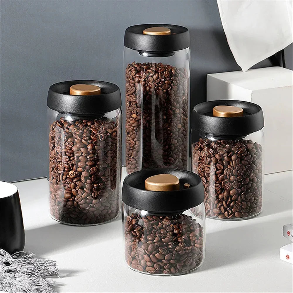 Frascos De Armazenamento De Alimentos De Vidro Transparente, Tanque Selado A Vácuo, Recipiente Hermético, À Prova De Umidade, Extração De Ar, Grãos De Café, Doméstico