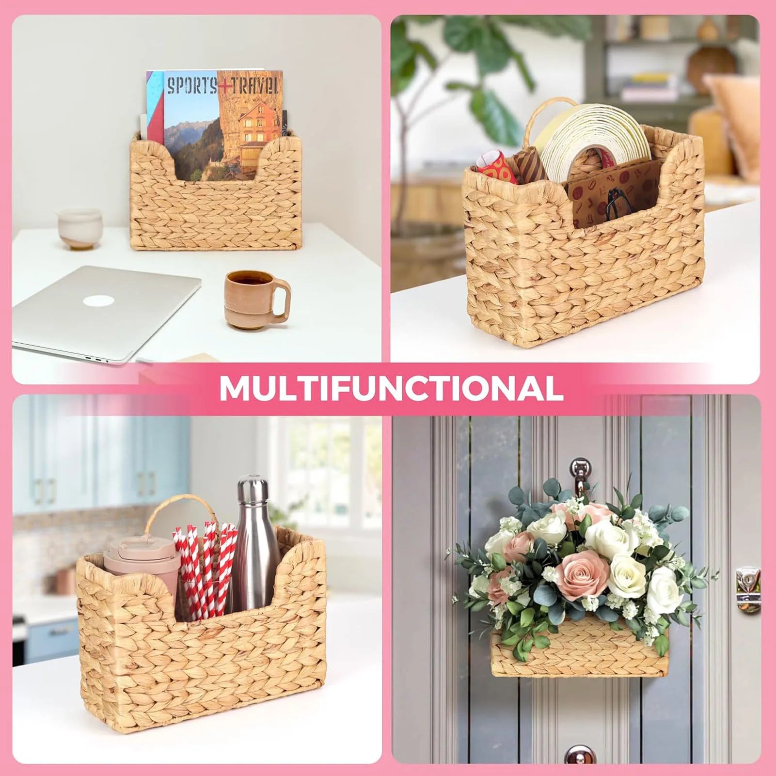 Cabaça videira tecido parede pendurado cesta de armazenamento rattan revista rack decoração casa para sala estar quarto
