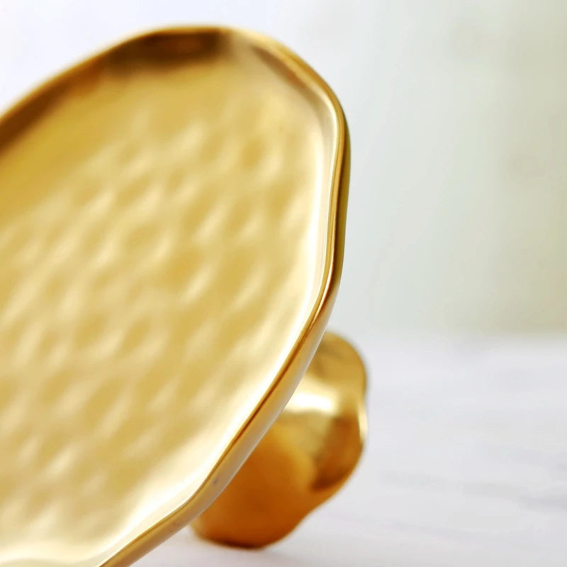 Prato de frutas dourado com pés altos, prato decorativo de cerâmica, bandeja de lanche, tigela de sobremesa, suporte de bolo, prato de pastelaria