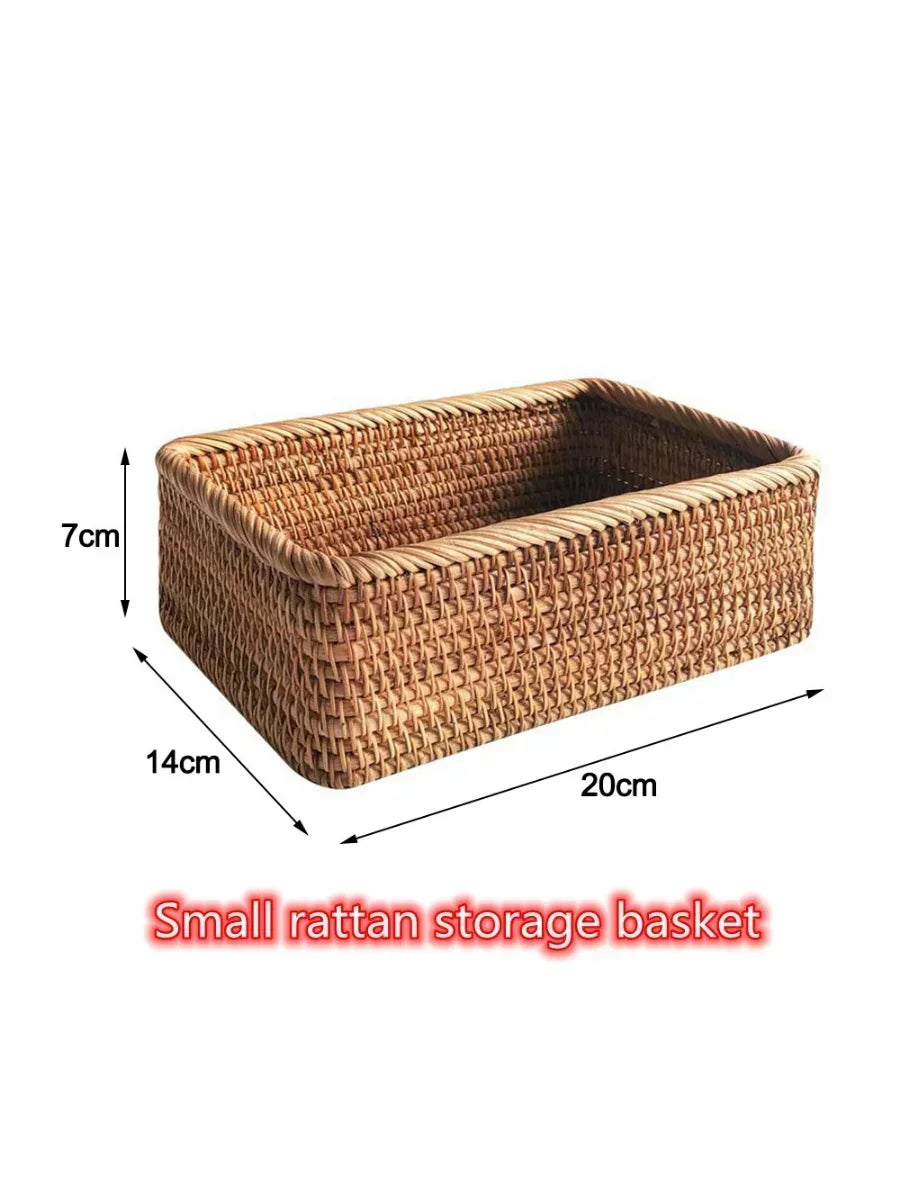 Cesta de vime retangular tecida à mão, frutas, chá, lanche, pão, piquenique, caixa de armazenamento de cosméticos, suprimentos de cozinha, ferramentas domésticas