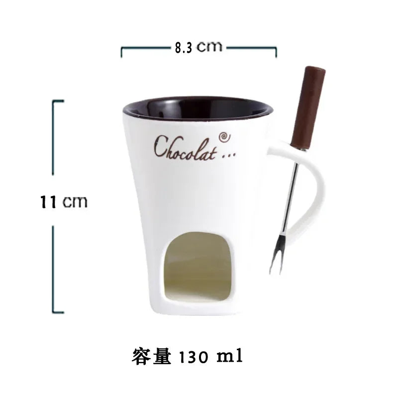 Caneca Fondue de Cerâmica com Vela | Queijo & Chocolate | 130ml
