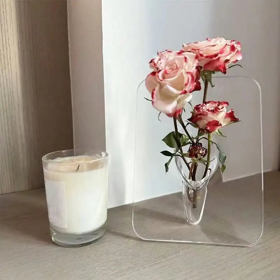 Vaso de flores com moldura - Vaso de acrílico transparente para flores, vasos de arte moderna para decoração de casa, vasos decorativos para estante de desktops