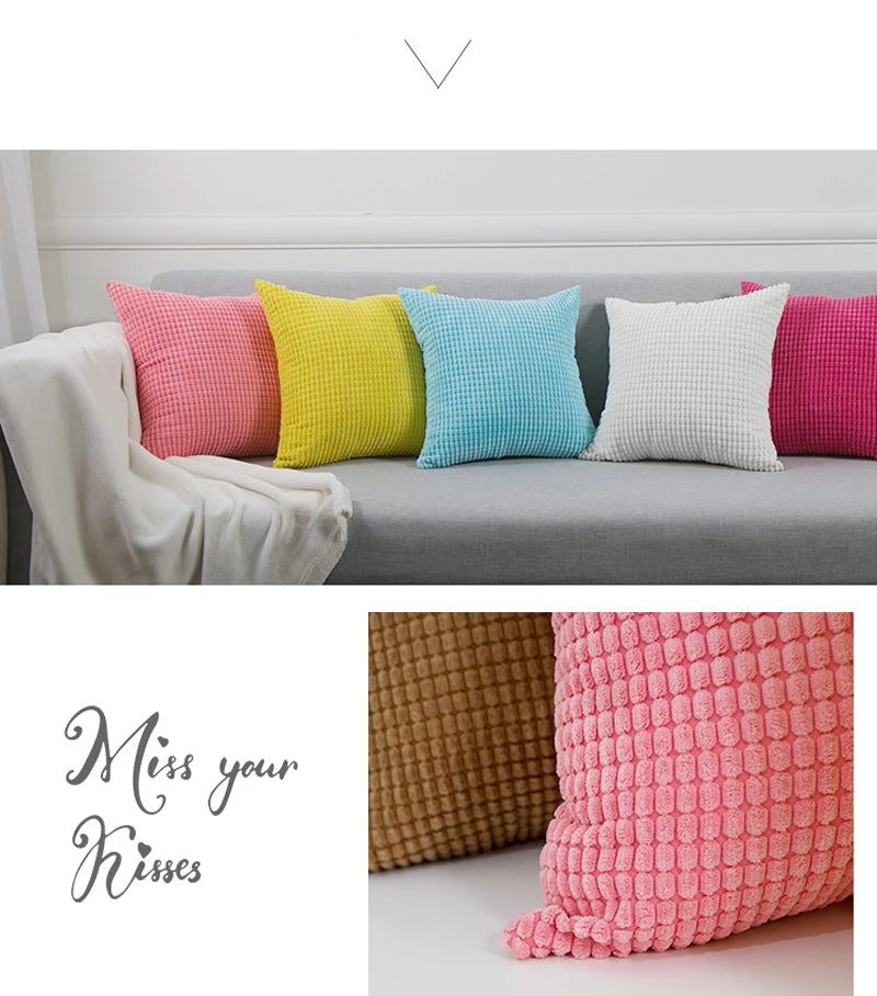 Capa de almofada decorativa para casa, veludo macio, grão de milho, 40/45/50/55/60cm, cor sólida, fronha para quarto, sofá, cadeira, carro
