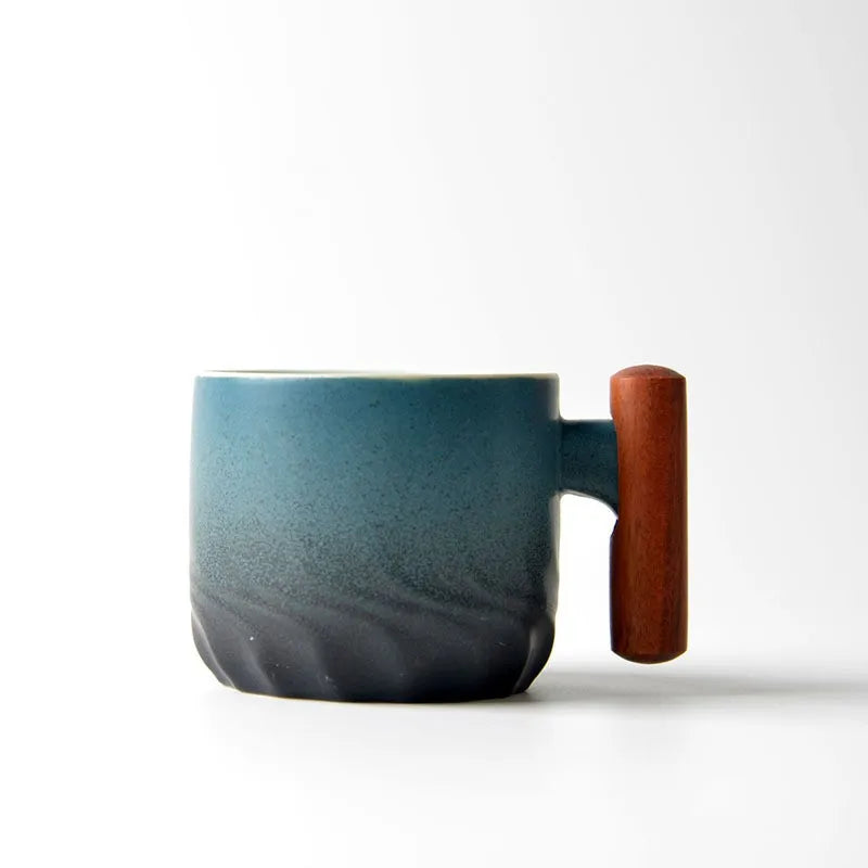 Xícara de café retrô de cerâmica, xícara de água de escritório, xícara de chá, xícara de café com cabo de madeira, xícara de café de chá artesanal, presente de aniversário
