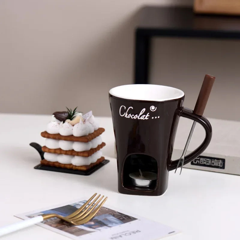 Caneca Fondue de Cerâmica com Vela | Queijo & Chocolate | 130ml