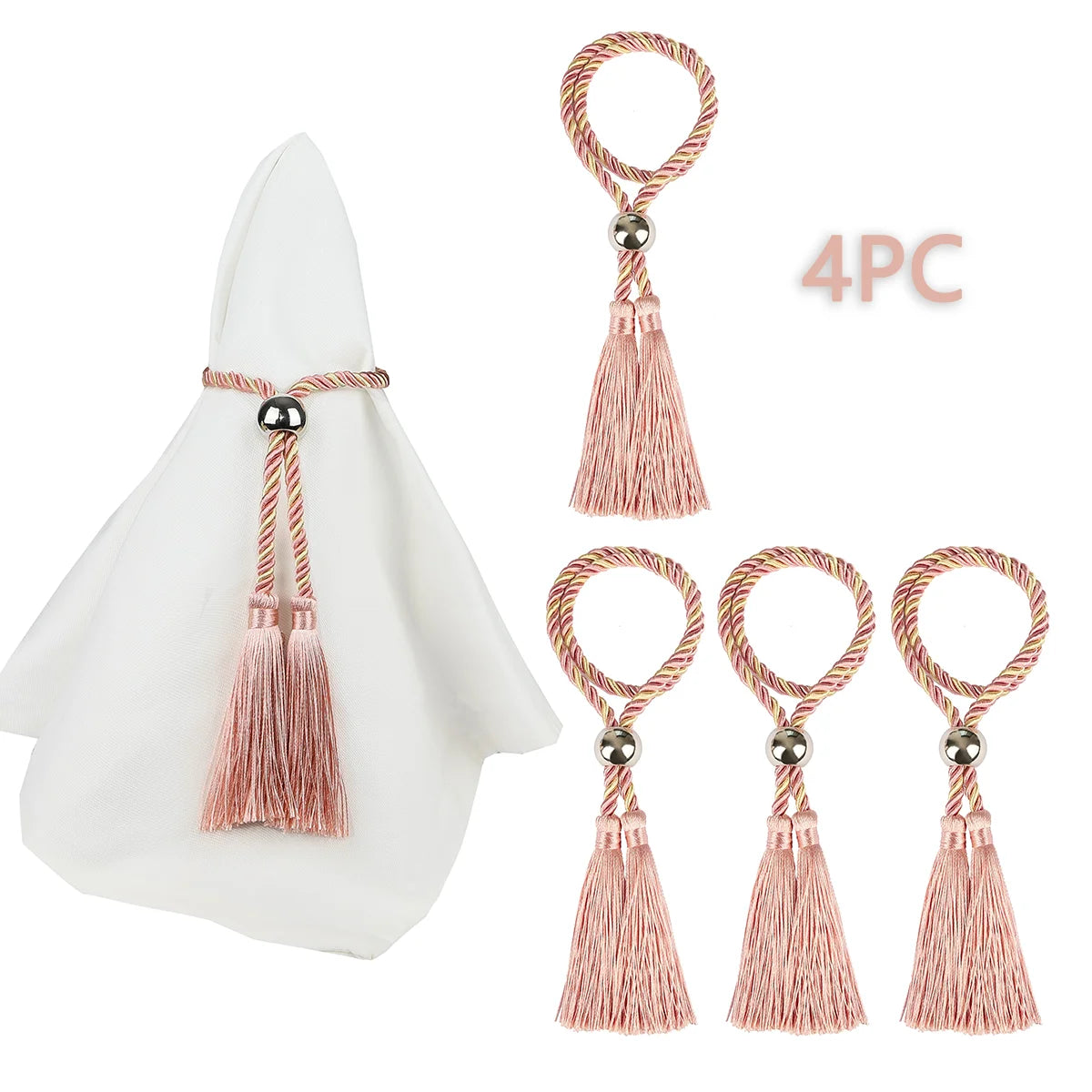 Kit 4 Anéis de Guardanapo Artesanais com Contas e Borla | Decoração de Mesa