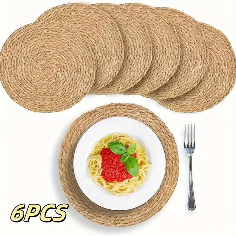 Conjunto de 4 unidades/6 unidades/8 unidades de placemats redondos de vime, estilo boêmio feito à mão antiderrapante decoração de mesa de fazenda adequada para casamentos em casa