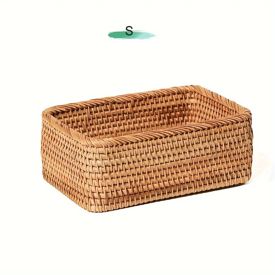 Cesta de armazenamento de vime natural tecida à mão, cesta decorativa marrom claro para banheiro, cozinha, sala de estar, cesta multifuncional de frutas e lanche, decoração de casa de alta qualidade, organização de banh