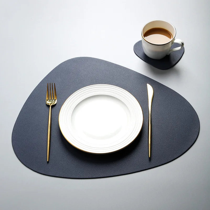PU Leather Tableware Pad Placemat, isolamento térmico, Placemats simples antiderrapantes, estilo nórdico, montanha-russa Placemat