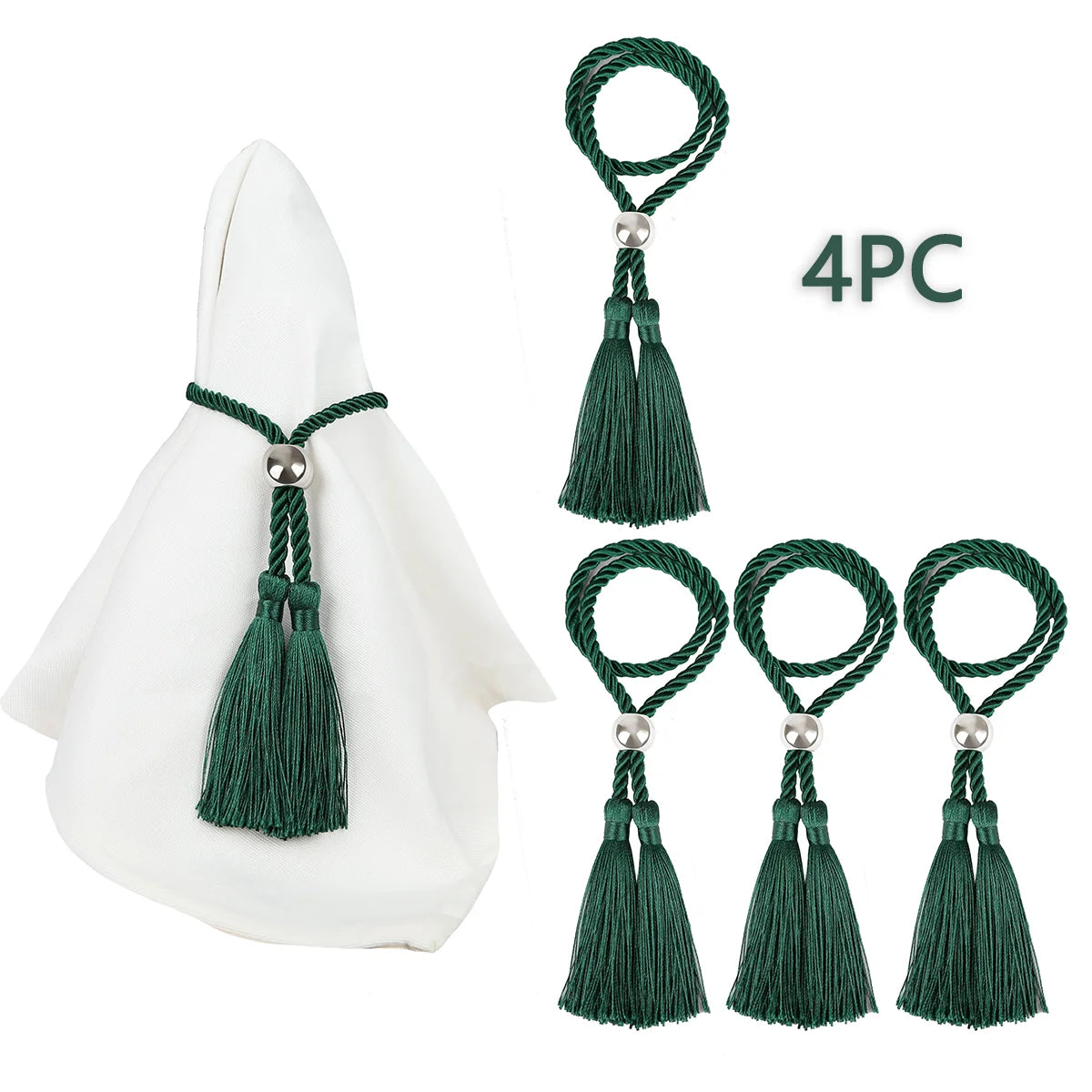 4pc contas guardanapo anéis feitos à mão borla guardanapo fivela para reuniões de família festa de casamento acessórios de decoração de mesa 2024