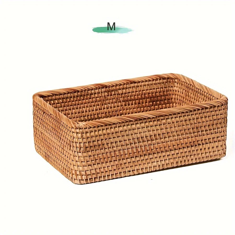 Cesta de armazenamento de vime natural tecida à mão, cesta decorativa marrom claro para banheiro, cozinha, sala de estar, cesta multifuncional de frutas e lanche, decoração de casa de alta qualidade, organização de banh
