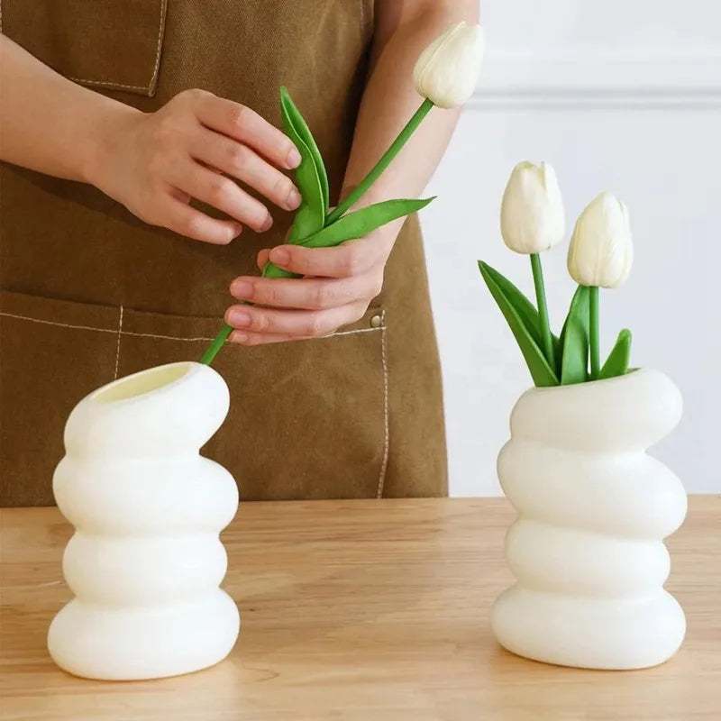 Vaso branco espiral de plástico, recipiente nórdico criativo para arranjo de flores, para cozinha, sala de estar, quarto, decoração de casa, 1 peça