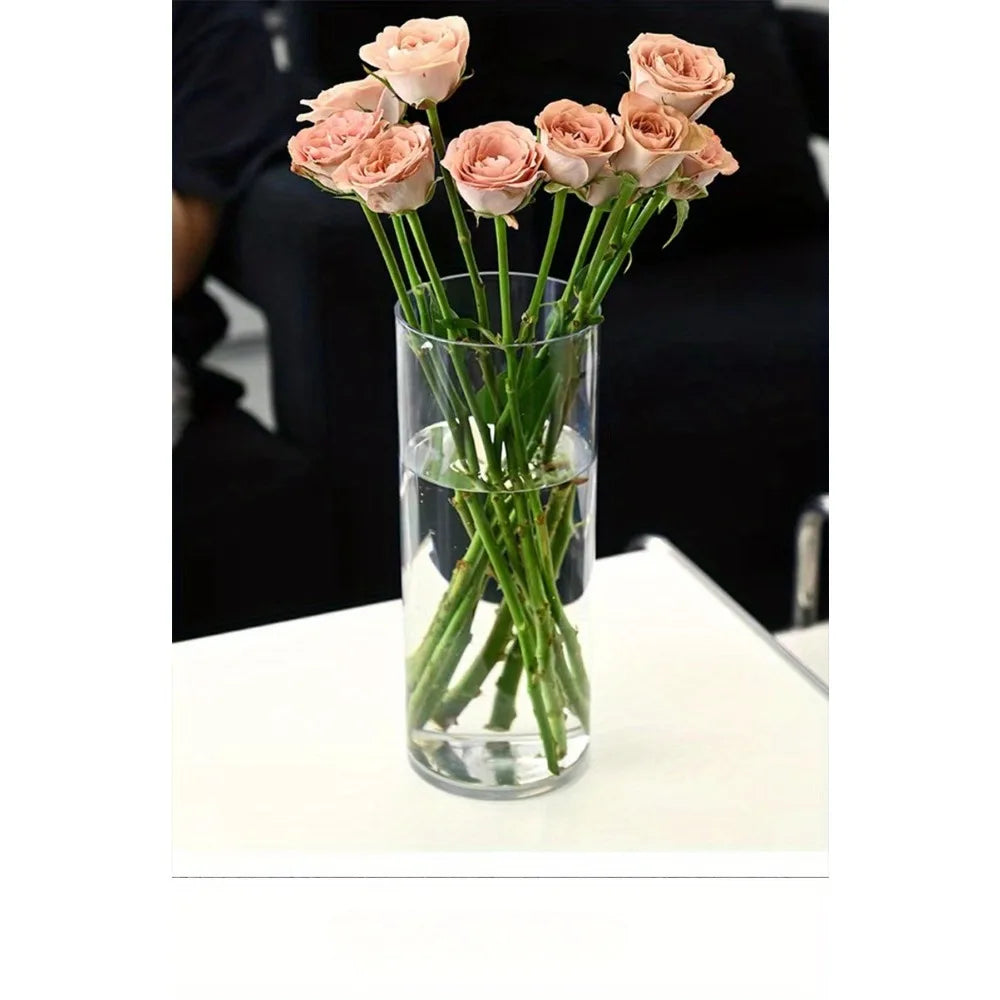 Vaso reto acrílico inquebrável, balde hidratante de flores redondas simples, decoração de mesa para casa