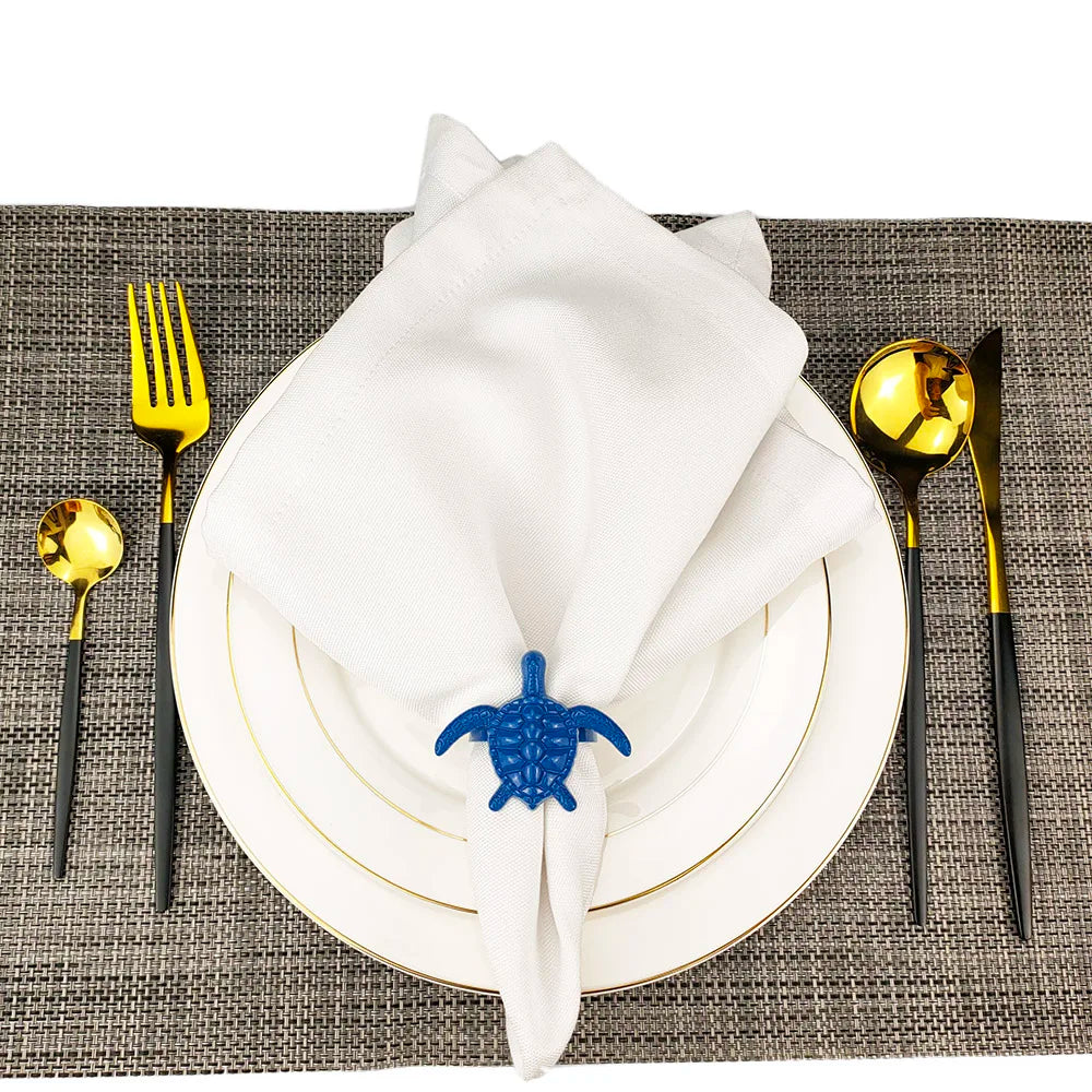 Criaturas do mar costeiro guardanapo de metal anéis 6 pçs azul náutico guardanapo suportes para casa decoração mesa jantar banqu
