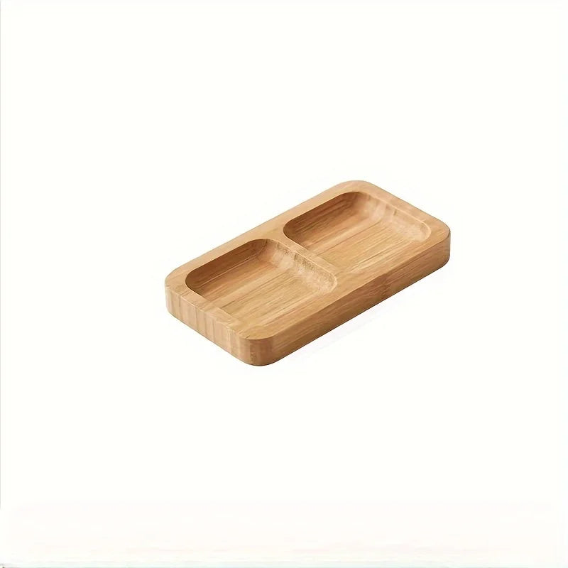 Bandeja de bambu para servir lanche de 4 seções, ideal para nozes, frutas e doces, área de jantar ou decoração de sala de chá zen, 1 peça