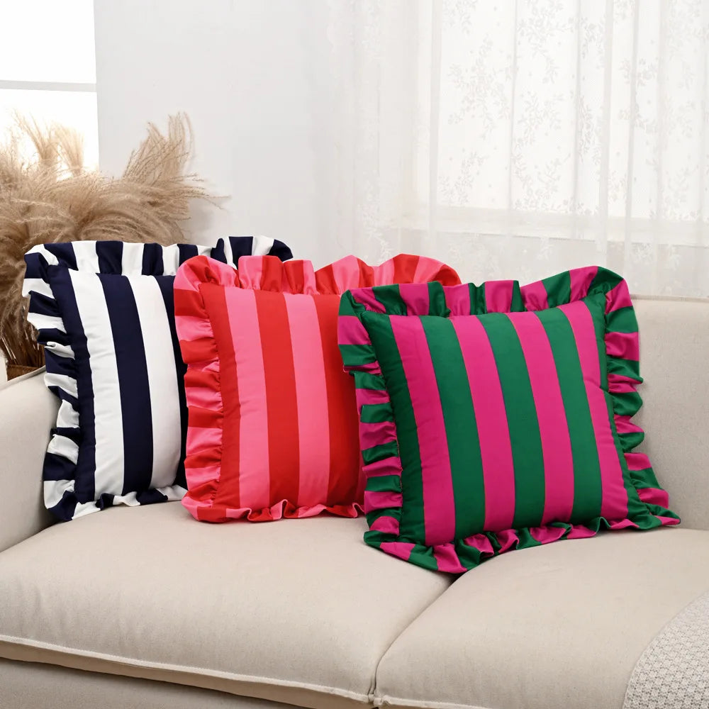 Nordic listrado impresso capa de almofada macio holandês veludo plissado borda fronhas decorativas 45*45cm almofadas decorativas para sofá