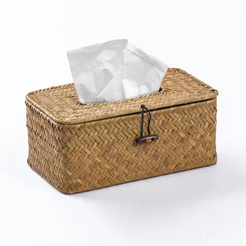 Nova caixa de tecido rattan decoração para casa artesanal desktop tecido rattan caixa para banheiro, casa, hotel e escritório