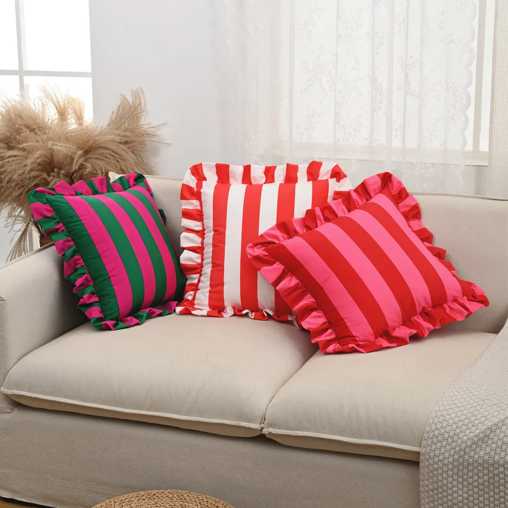 Nordic listrado impresso capa de almofada macio holandês veludo plissado borda fronhas decorativas 45*45cm almofadas decorativas para sofá