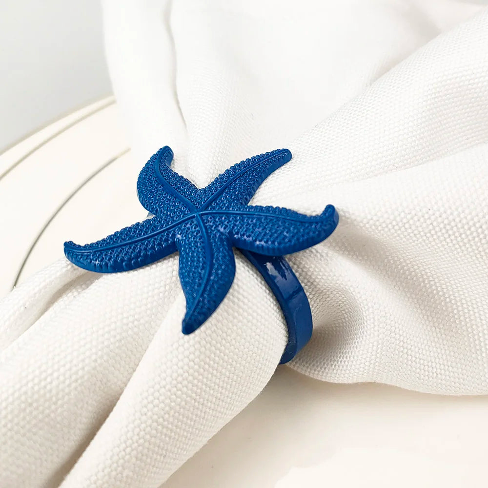 Criaturas do mar costeiro guardanapo de metal anéis 6 pçs azul náutico guardanapo suportes para casa decoração mesa jantar banqu