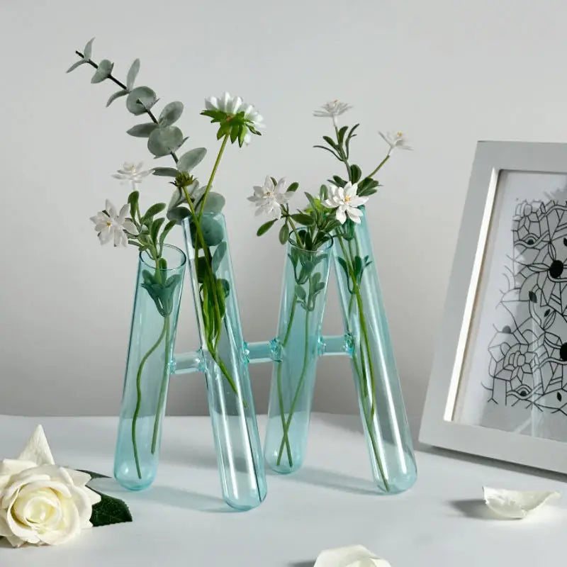 Vaso de Vidro Artístico em Tubo Curvo, Suporte Decorativo para Flores, Ornamento de Mesa para Sala de Estar, Recipiente de Di...