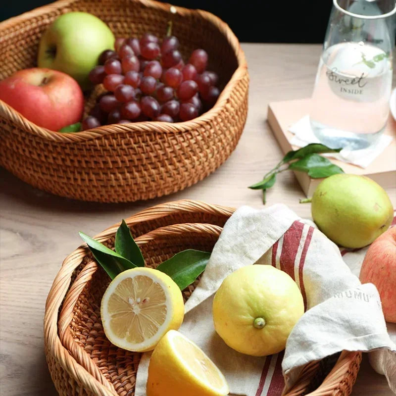 Nova cesta de armazenamento tecida à mão bandeja de armazenamento de vime cesta de vime pão frutas café da manhã chá cesta de piquenique cesta de armazenamento de cozinha