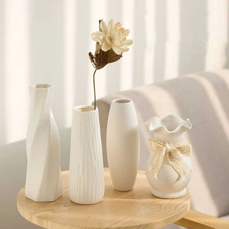 Vasos de cerâmica branca, ornamentos decorativos nórdicos, decoração para casa, sala de estar, arranjos de flores, adereços de esboço, decoração de mesa