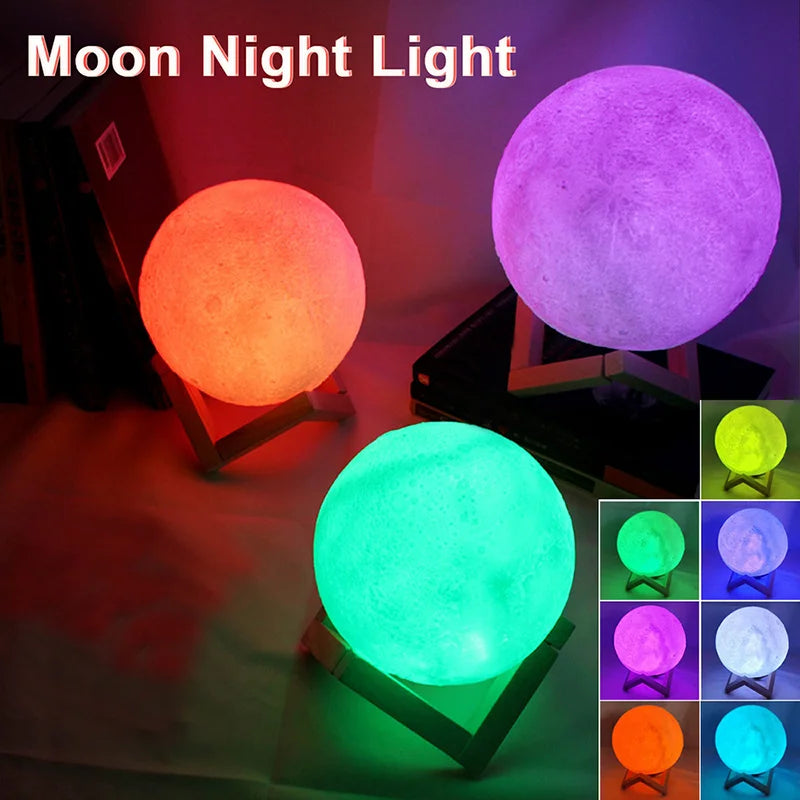 Luminária de Lua LED 3D — Luz Noturna Decorativa para Quarto
