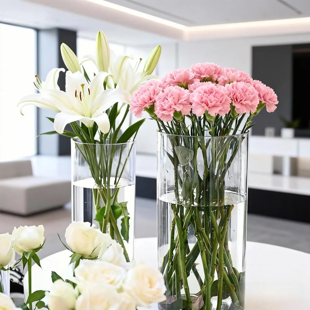 Vaso reto acrílico inquebrável, balde hidratante de flores redondas simples, decoração de mesa para casa