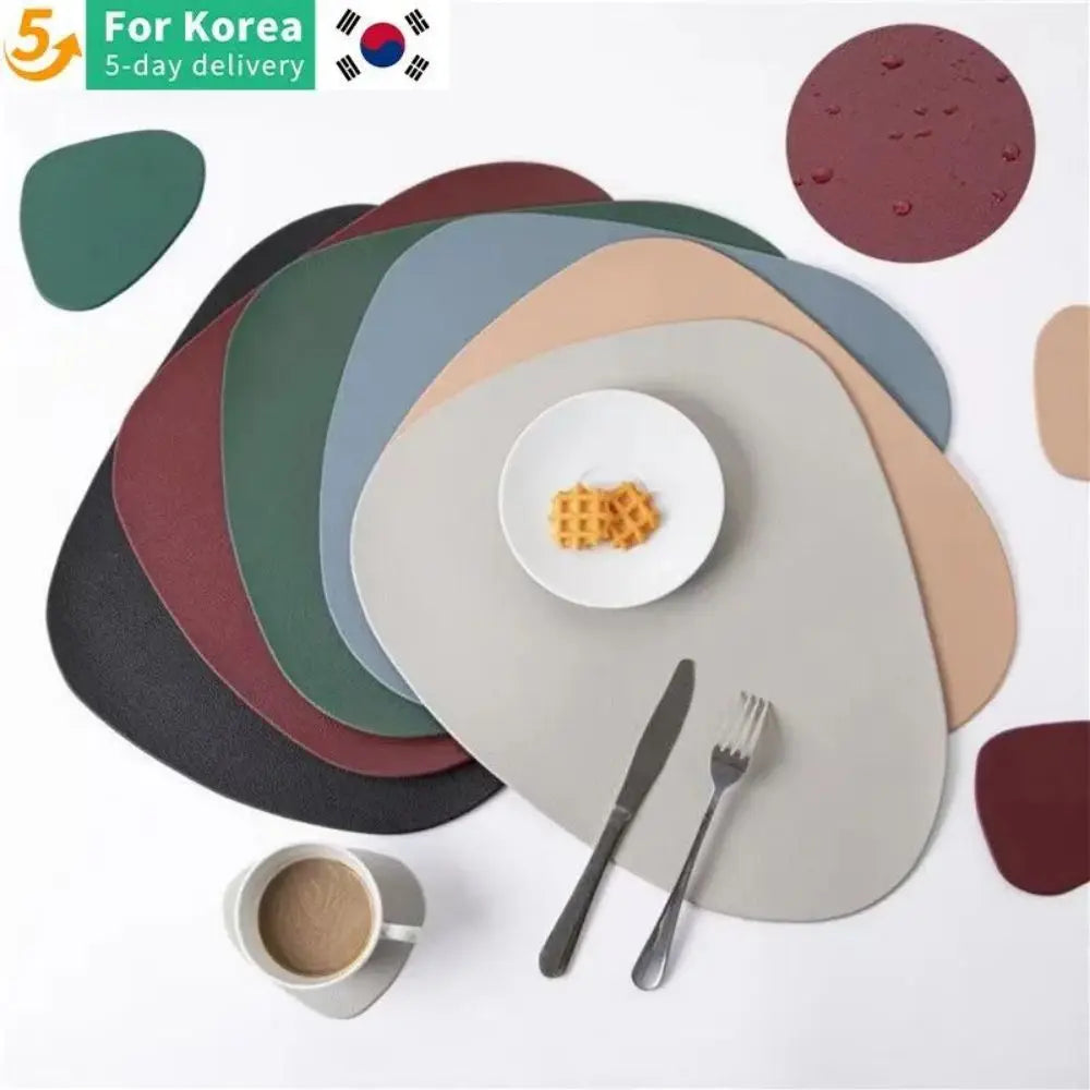 PU Leather Tableware Pad Placemat, isolamento térmico, Placemats simples antiderrapantes, estilo nórdico, montanha-russa Placemat