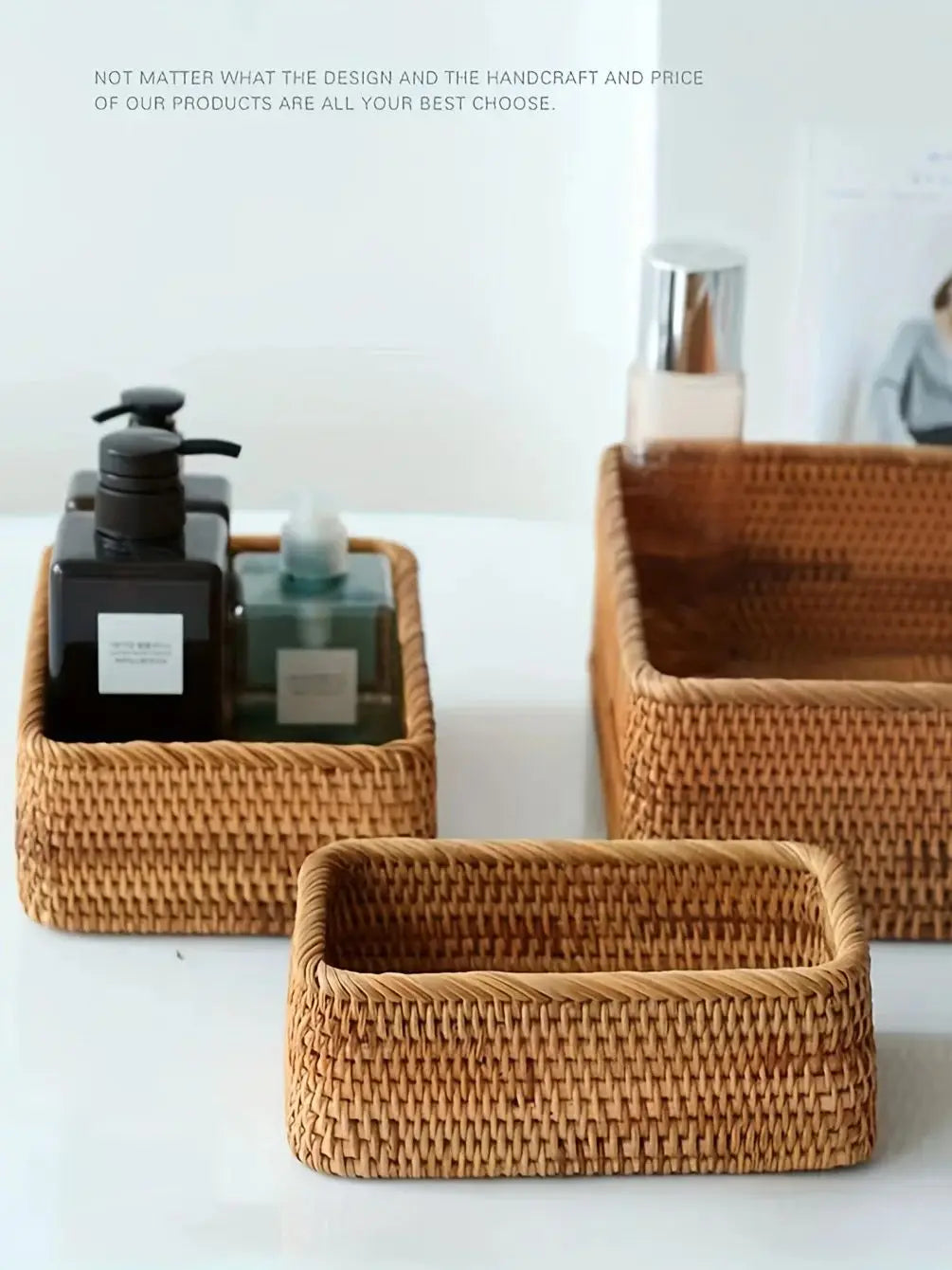 Cesta de armazenamento de vime natural tecida à mão, cesta decorativa marrom claro para banheiro, cozinha, sala de estar, cesta multifuncional de frutas e lanche, decoração de casa de alta qualidade, organização de banh