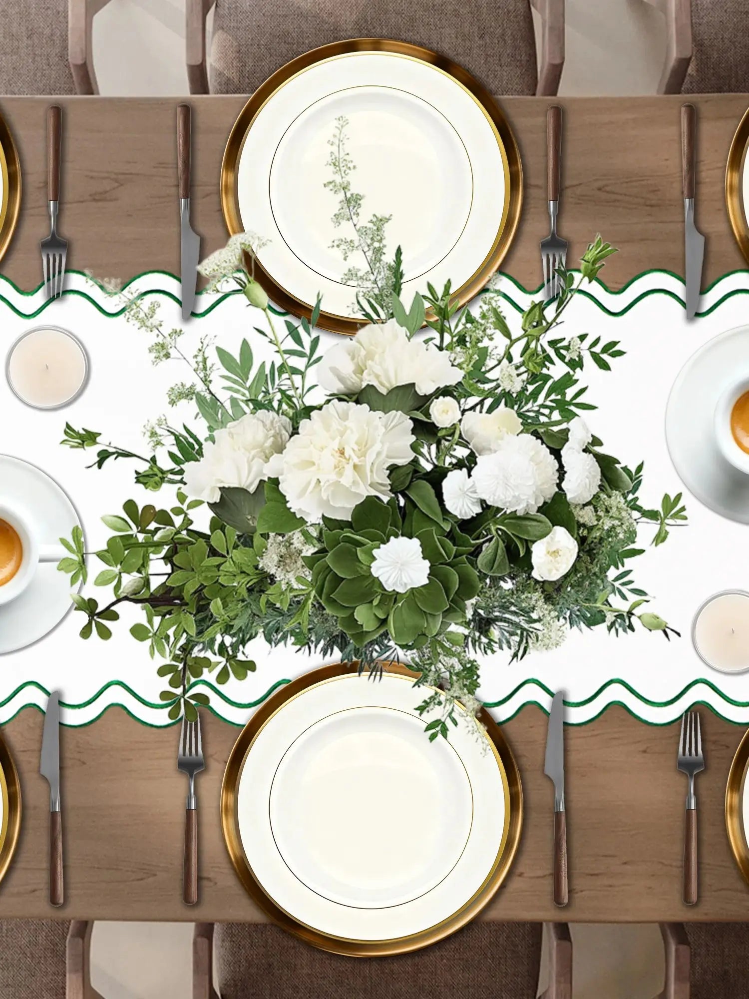 Conjuntos americanos de linho de algodão, conjunto de 6, 13 ''x 19'' bordados ondulados, placemats recortados, laváveis, rústicos, à prova d'água, para jantar