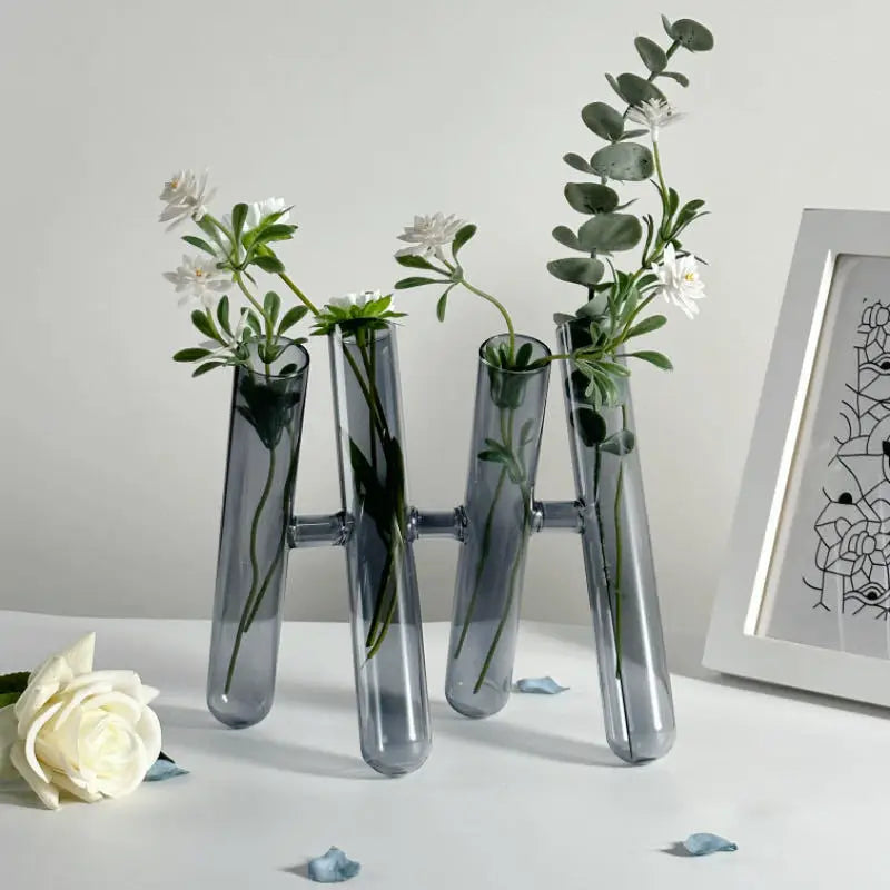 Vaso de Vidro Artístico em Tubo Curvo, Suporte Decorativo para Flores, Ornamento de Mesa para Sala de Estar, Recipiente de Di...
