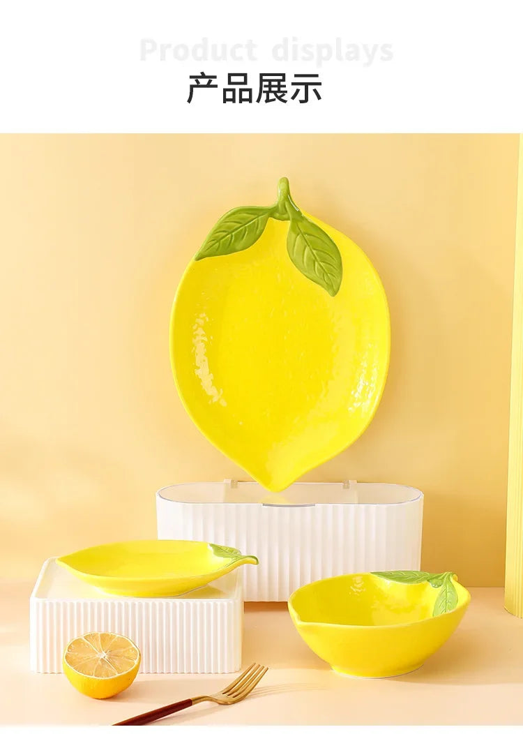 Criativo Cartoon Limão Em Forma De Prato De Cerâmica, Tigela De Sopa, Pratos De Lanche De Frutas Família, Acessórios De Utensílios De Cozinha, Louça