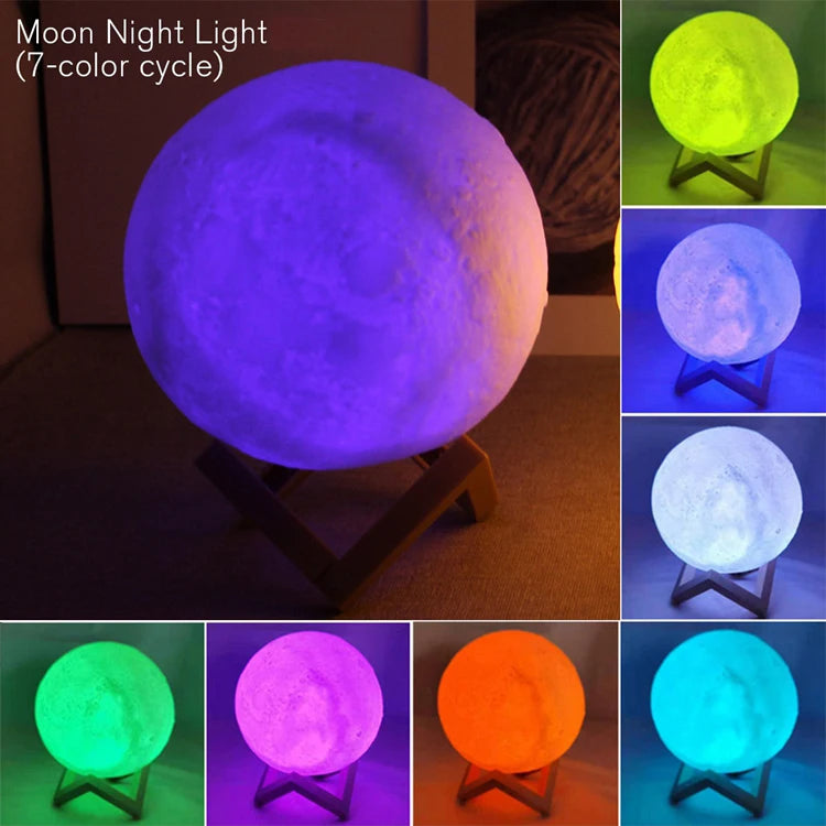 Luminária de Lua LED 3D — Luz Noturna Decorativa para Quarto