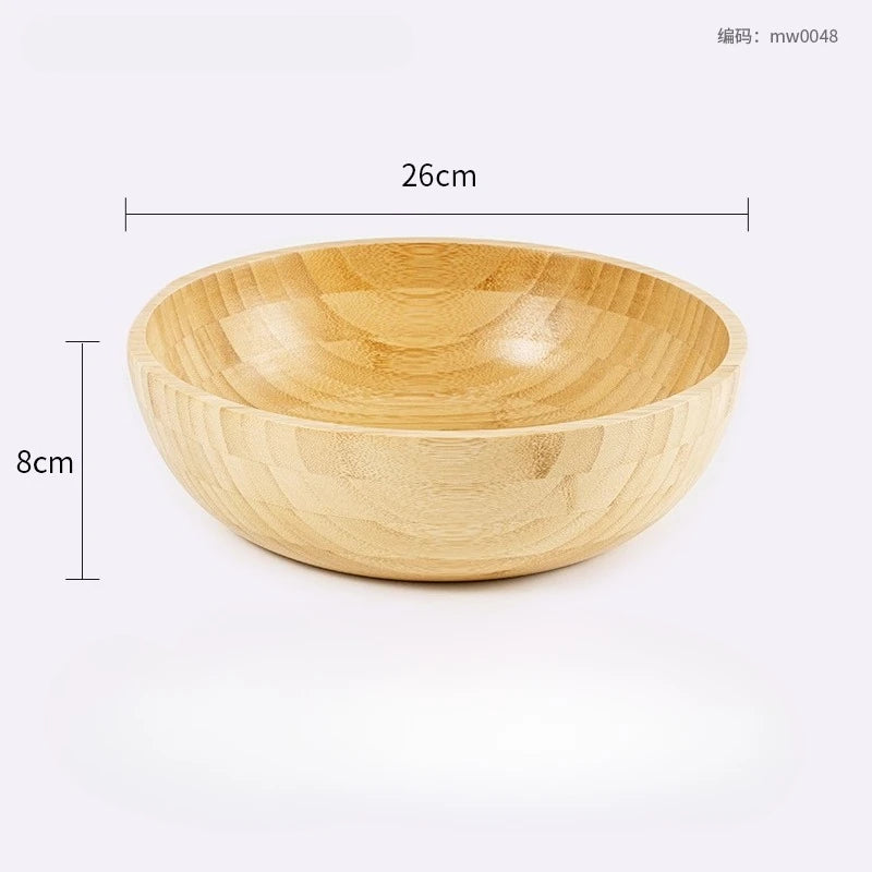 Tigela de bambu natural grande casa tigela de salada de frutas e vegetais tigela de mistura de massa de madeira talheres de madeira tigela de macarrão
