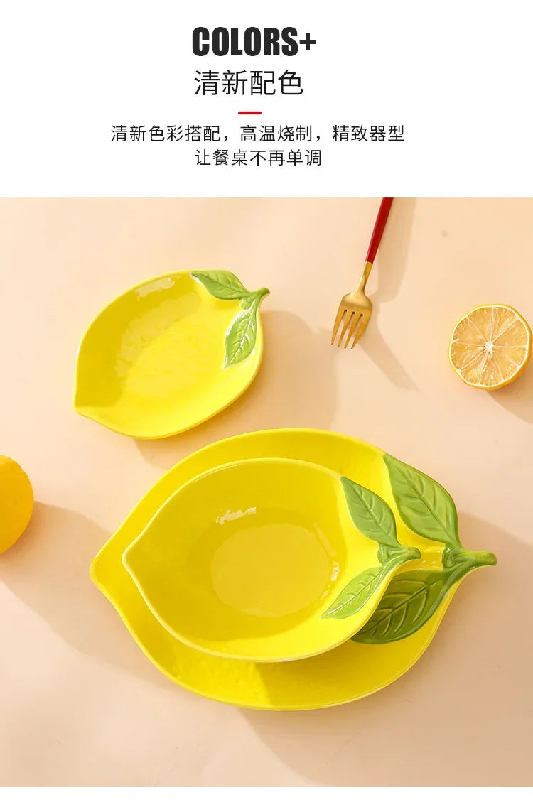 Criativo Cartoon Limão Em Forma De Prato De Cerâmica, Tigela De Sopa, Pratos De Lanche De Frutas Família, Acessórios De Utensílios De Cozinha, Louça