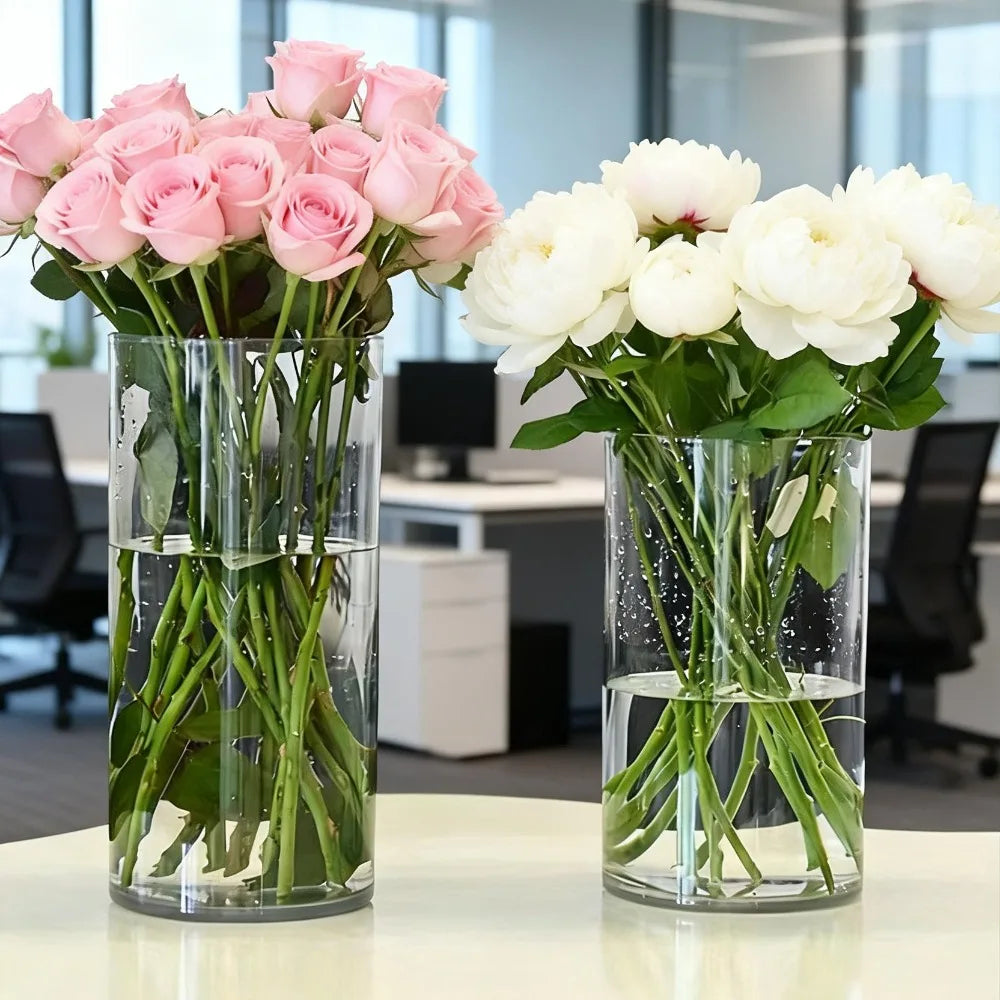 Vaso reto acrílico inquebrável, balde hidratante de flores redondas simples, decoração de mesa para casa