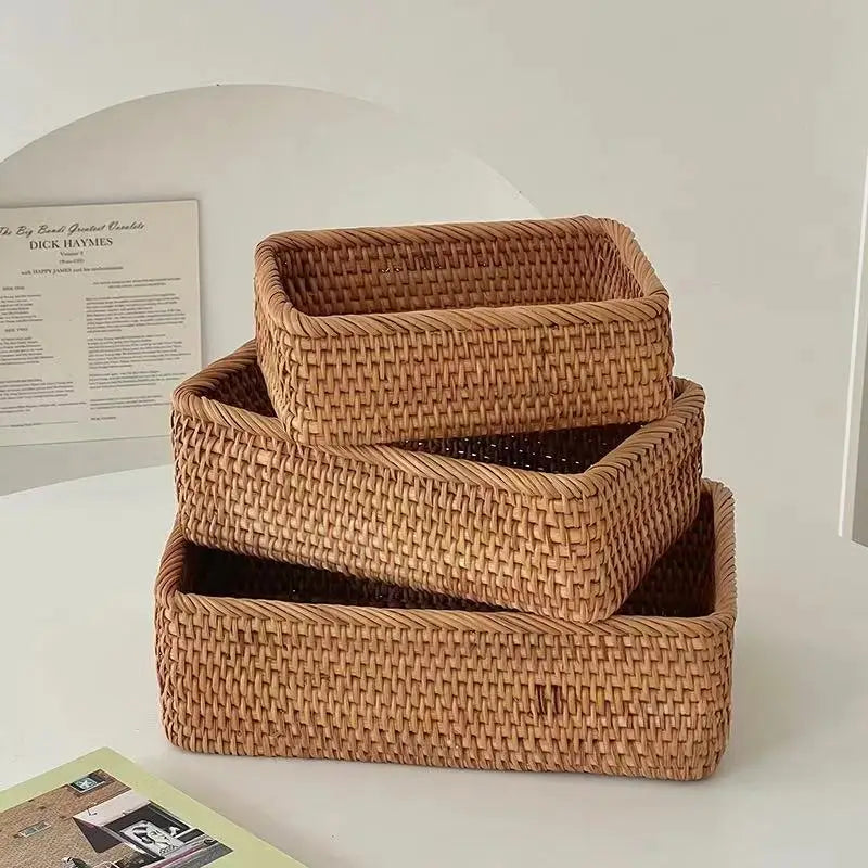 Cesta de armazenamento de vime natural tecida à mão, cesta decorativa marrom claro para banheiro, cozinha, sala de estar, cesta multifuncional de frutas e lanche, decoração de casa de alta qualidade, organização de banh