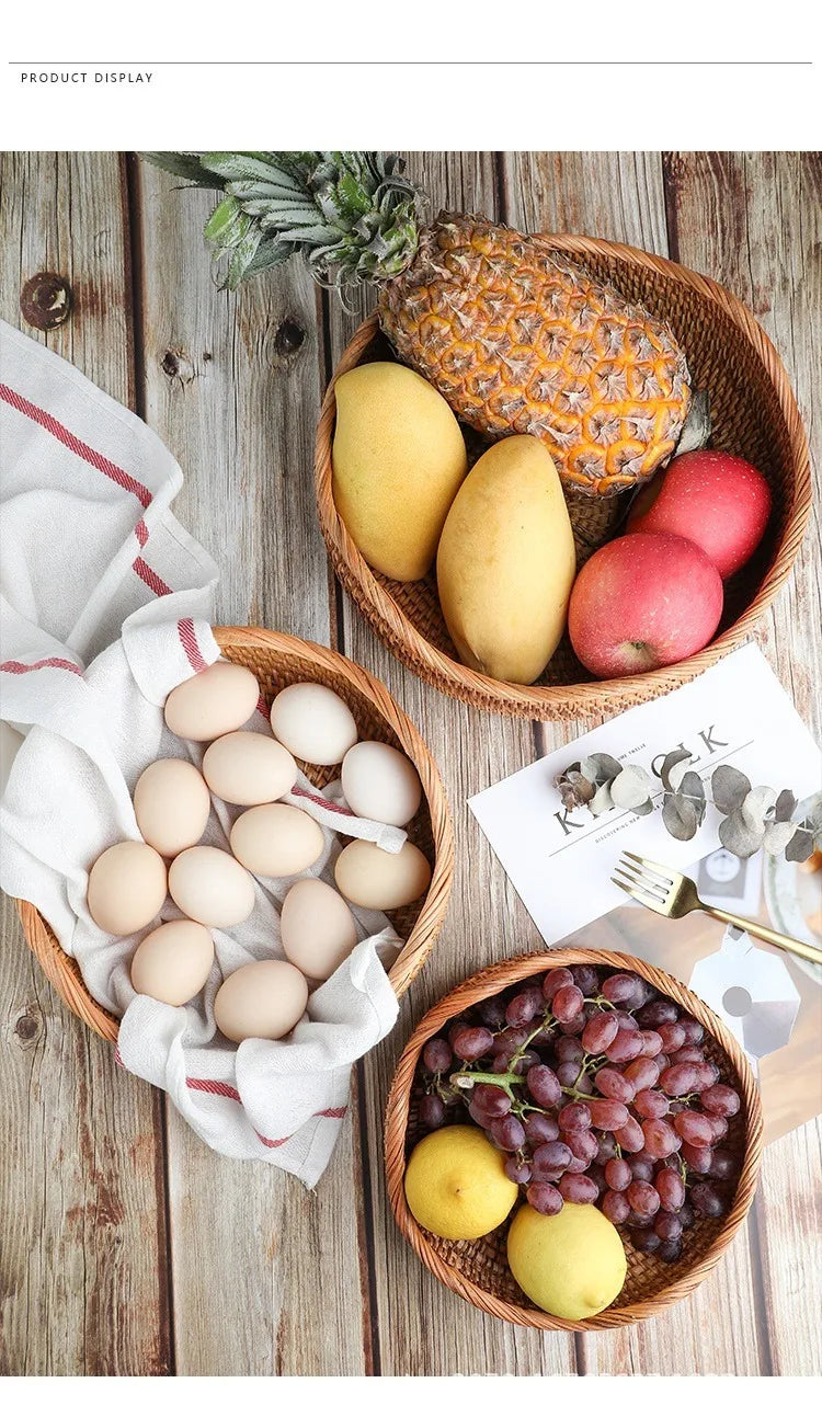Nova cesta de armazenamento tecida à mão bandeja de armazenamento de vime cesta de vime pão frutas café da manhã chá cesta de piquenique cesta de armazenamento de cozinha